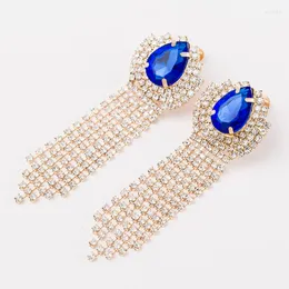 スタッドイヤリングChran Luxury Bridal Gold Colar Clear Rhinestone Crystal Earings Wedding Party Dangle Chandelier Drop Jewelry E075