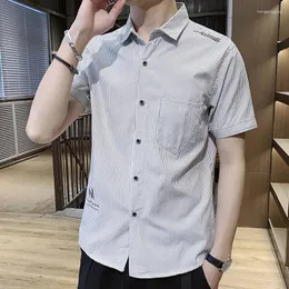Camisas De Vestir Para Hombres Top Masculino Ropa A Rayas Camisa Y Blusa Manga Corta Estilo Coreano Verano Con Mangas Seda Cuello Social Hipster Normal