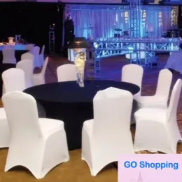 Enkla 10st White Wedding Chair Cover Universal Stretch Polyester Spandex Elastic Seat Cover Party Banket Hotel Dinner Supplies