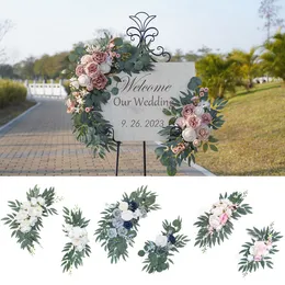 Dekoracyjne kwiaty wieńce Yan sztuczny ślub łuk kwiaty Zestaw Boho Dusty Rose Blue Eucalyptus Garland Drape na dekoracje ślubne