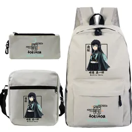 Ryggsäckar tokitou muichirou 3pcsset ryggsäckar demon slayer anime skolväska trendig mochila hombre casual bolsos mujer messenger väska 230905