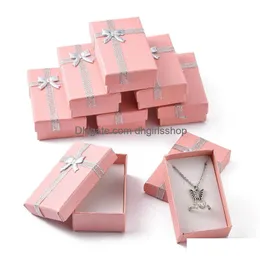 Caixas de jóias 24 pcs papelão jóias exibição de presente para caixa de embalagem rosa com bowknot e esponja dentro 80x50x25mm entrega de gota dhe0x