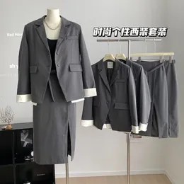 Urban Sexy Dresses Unxx 2023 Woman Blazer Suits mode grå stil kostym toppar kjol casual kjolar kvinnor 2 datorer set office lady 230906