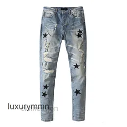 الجينز Amirrs Designer T Shirts 2023 Jean Super Fire Pointed Star Trend Trend propedile Simple V31E