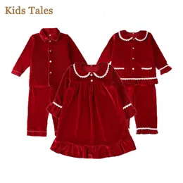 Pajamas 1 11Y Baby Boy Girl Christmas Essential Warm Winter Red Velvet Set Toddler Long Sleeve Lace Sleepwear Kids Clothing Suit 230906