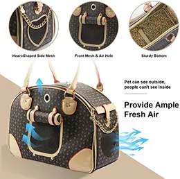 YUEXUAN Designer Fashion Dog Cat Pet Carrier PU Leather Dog Handbag Dog Purse Cat Tote Bag Pet Cat Dog Hiking Bag, Brown, Large