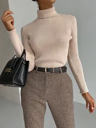 Женские свитера, осенне-зимние женские пуловеры с высоким воротником, однотонные тонкие вязаные высококачественные повседневные тонкие внутренние свитера 230905