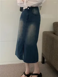 Etekler uzaylı kedicik bölünmüş denim kadın a-line ince yaz günlük 2023 bodycon Tüm maç ofis giyim high cadde jean gwear casual