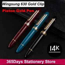 Fountain Pens Yongsheng 630 Fountain Pen 14K Gold Nib Wave Long Knife Nib Piston Gold Clip Resin Pen Stationery Business Writing Gifts 230906