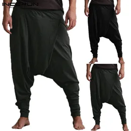 INCERUN Pantaloni stile harem da uomo Tasche con cavallo basso Pantaloni Pantaloni solidi da uomo Pantaloni larghi hip-hop larghi Pantaloni da yoga casual da donna 5XL276b