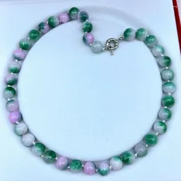 Kedjor Vackra 8-10 mm Purple Green Jade Round Bead-halsband 18-25 tum