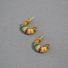 Dangle Earrings Japanese And Korean Sweet Bamboo Color Enamel Drop Glaze Brass Gold-plated 925 Silver Needle Female