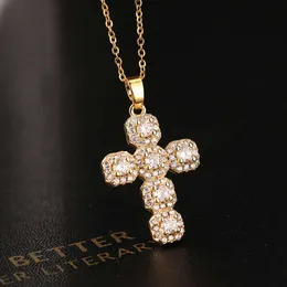 Classic cross shaped pendant necklace hot selling copper micro inlaid Religious Jewelry New Necklace