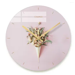 Wall Clocks 12 Inch Decorative Tempered Glass Pink Flower Clock Relogio De Parede Vidro Home Decor