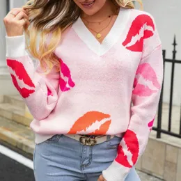 Women's Sweaters Lip V-neck Crochet Kintted Sweater Women Striped Jumper Y2k Top E-girl Pullover Spring Autumn Winter Sueter Work Tops