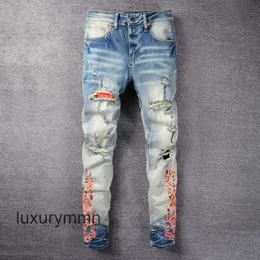 T Shirts Designer Jeans Amirrs 2023 Jean Casual Hip Hop Yıpranmış ve Yıkanmış Sıçrama Mürekkep Boyama İnce Fit Erkekler WBMT