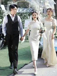 Etniska kläder yourqipao vita cheongsam klänningar 2023 retro kinesiska bröllop engagemang kväll klänning sommar spetsar prom party klänningar för kvinnor