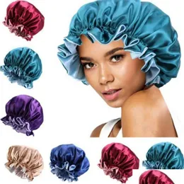 Hårklippare tillbehör Silk Night Cap Hat Double Side Wear Women Head er Sleep Satin Bonnet For Beautif -Wake Up Perfect Daily Fact Dhoux