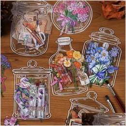 Presente Envoltório 21 Pçs / Set Pet Waterrproof Vintage Flor Adesivos Garrafas de Água Crianças Floral Para Scrapbooking Planejador Drop Delivery Home Ga Dh1Th