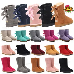 Australien australisk designer klassiska varma stövlar kvinnor mini halv snö boot usa gs 585401 vinter full päls fluffy päls satin ankel kastanj boots boo p7kn#