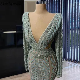 Вечерние платья 2023, зеленое кружевное вечернее платье, длинное платье-русалка, расшитое бисером, для Vestido De Novia, платья в арабском стиле, на заказ