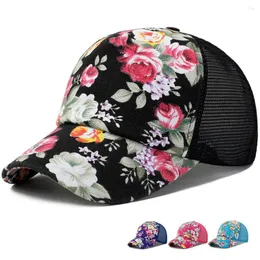 Ball Caps Solid Adjustable Cap Women Sunscreen Rose Floral Print Baseball Sport Casual Mesh Summer Fashion Red Purple Hats