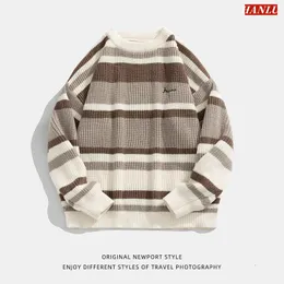 Mężczyźni Swetery jesienne zimowi mężczyźni paski haft haftowy pullover koreański mody streetwear SWEATER MALE 230906