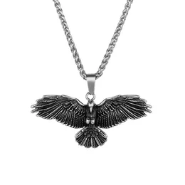 Mens Flying Owl Necklace Punk Rock Stainless Steel Animal Eagle Tag Pendant Wings Necklace