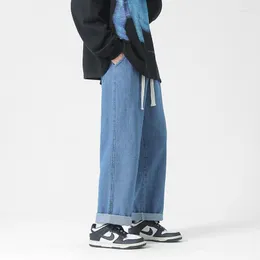 Mäns jeans överdimensionerade breda ben vårens sommartrend rakt löst elastisk midja casual streetwear baggy byxor man s-5xl