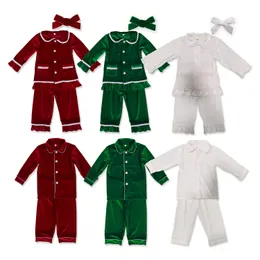 Pijama 2023 Kış Aile Noel Eşleşen Kıyafetler Çocuk Giysileri Kız Erkek Kırmızı Kadife Pijama Yeşil Krem Beyaz Pjs Set Sweetwear 230906