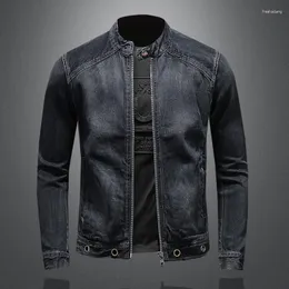 Vestes pour hommes Vintage Zipper Denim Jacket Hommes Printemps Automne Col montant Haut de gamme Casual