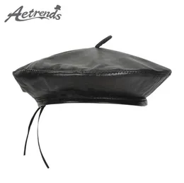 AETRENDS Women039s Berets Black Real Sheepskin Leather Beret Hats for Women Waterproof Flat Artist Hat Z101008071057