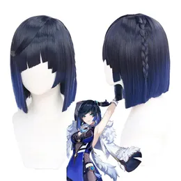 Perucas Cosplay Genshin Impact Yelan Peruca Cosplay Curta Reta Mulheres Resistentes ao Calor Cabelo Sintético Anime Gradiente Yelan Perucas 230906