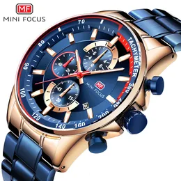 Наручные часы MINIFOCUS Роскошные брендовые мужские часы из нержавеющей стали Модные мужские наручные часы Кварцевые часы Водонепроницаемые Relogio Masculino Blue 230905