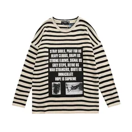 Suéteres para hombre Otoño Mujer Hombres Tejer Textura Cuello redondo Manga larga Negro Blanco Raya Letra Imprimir Marca Suéter Vintage Moda 230906