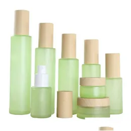 Garrafas de embalagem atacado fosco garrafa de vidro verde creme jar névoa fina spray loção bomba recarregável recipiente cosmético frascos 20ml 3 ot9kf