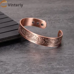 Bangle Yggdrasil Pure Copper Magnetic Armband Hane Justerbar Energimagnetiska armband Fördelar Armband Viking Knot Män armband 230906