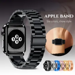 Apple Watch 용 스테인리스 스틸 스트랩 8 Ultra 42mm 38mm 45mm 49mm 시리즈 3 2 1 금속 시계 밴드 Iwatch 시리즈를위한 3 개의 링크 브레이슬릿 밴드 5 크기 40mm 44mm