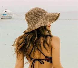 Fille raphia chapeau de soleil à large bord disquette chapeaux d'été pour les femmes plage Panama paille dôme seau chapeau Femme ombre chapeau 2206286177353