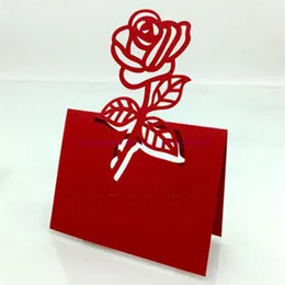 100 teile / los Rote Rose Tischdekoration Tischkarte Hochzeit Dekoration Laser Cut Herz Floral Weinglas Papier Tischkarten177N