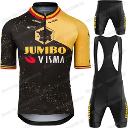 Cykeltröja set Team Jumbo Viism Cycling Jersey France Tour TDF Set Belgien Cycling Clothing Wout Van Aert Men Road Bike Shirt Summer Suit 230906
