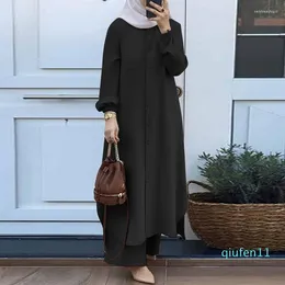 Kvinnors tvåbitar byxor långa tshirt toppar tvådelar set y2k 2023 sommar muslimska abaya set kvinnor