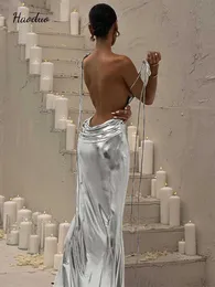 Plisowana szkilna sukienka dla kobiet max seksowna koronkowa koronkowa sukienki srebrne sukienki 2023 Letnia wieczór Slim Lady Vestidos