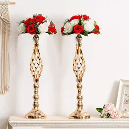 Inne imprezy imprezowe zapasy Goldsilver Wedding Candle Holders Decor Stolik Centerpiece Filar Flower Wazon Stand Stand Road Lead Floral Bouquet Party 230906