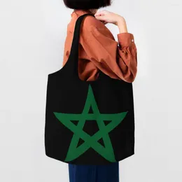 ショッピングバッグ面白いモロッコの旗トートバッグリサイクルモロッコの誇りに思う愛国的なキャンバス食料品店買い物客の肩のハンドバッグ