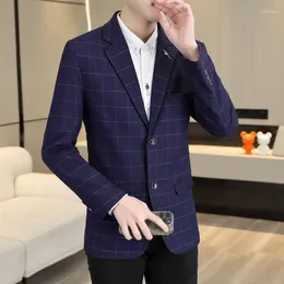 Ternos masculinos 2023 moda de alta qualidade e bonito jovem de meia-idade xadrez terno casaco superior único oeste tudo