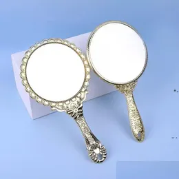 Зеркала для макияжа, романтическое винтажное ручное зеркало с позолоченной ручкой, овальное круглое косметическое зеркало, инструмент для макияжа, комод, подарок 0510 Dhzkl
