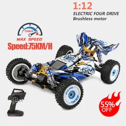 Электрический автомобиль Wltoys Mobil RC 124017 Untuk Anak Mainan Kendali Jarak Jauh Drift Off Road Kecepatan Tinggi 4WD Tanpa Sikat 124019 75 -километровый Jam 2 4G 230905