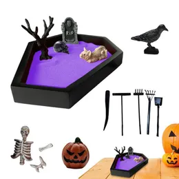 Outros suprimentos para festas de eventos Halloween caixão areia mesa decoração gótico zen jardim kit com crânio para interior assustador microlandscape para meditação 230905