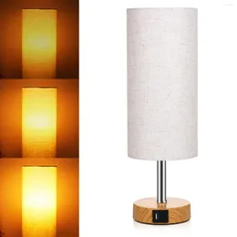 Table Lamps 2Pcs Desk Light Fabric Lamp Bedside With Warm White LED Bulb Nightstand Touch Control Dimmable USB